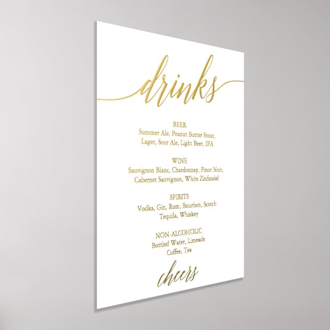 Elegant Gold Foil Calligraphy Wedding Drink Menu Foil Prints (Laydown)