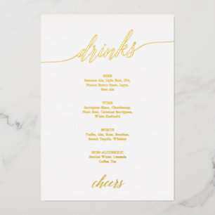 Elegant Gold Foil Calligraphy Wedding Drinks Menu