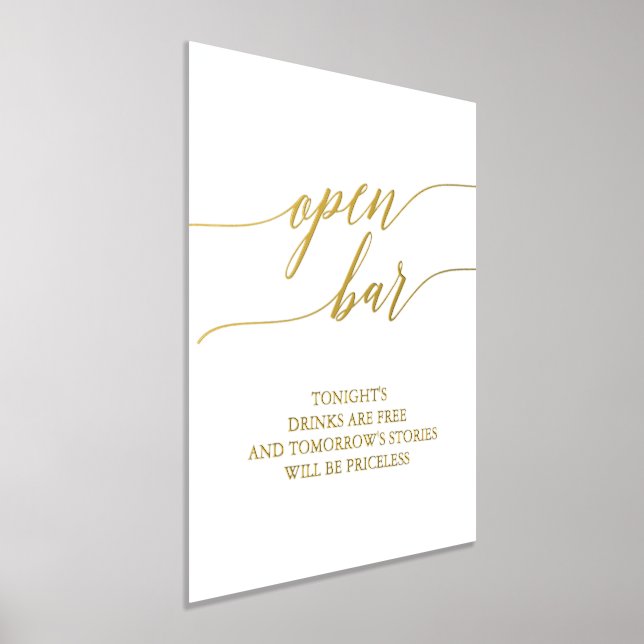 Elegant Gold Foil Calligraphy Wedding Open Bar Foil Prints (Laydown)