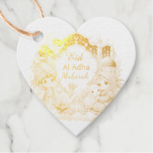 Elegant Gold Foil Chibi Eid Aldha Mubarak Favour Tags