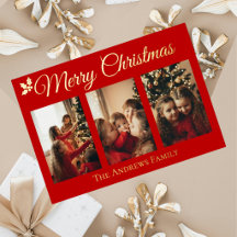 Elegant Gold Foil Christmas Card on red 5x7 Flat