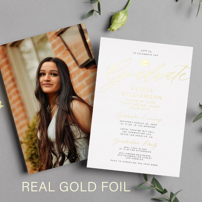 Elegant gold foil classic script photo graduation (Creator Uploaded)