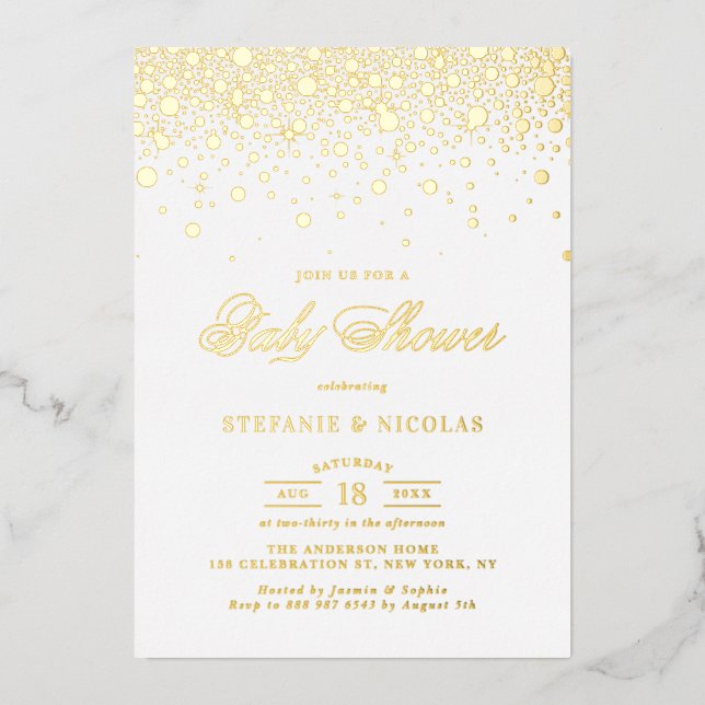 Elegant Gold Foil Confetti Dots Baby Shower (Front)