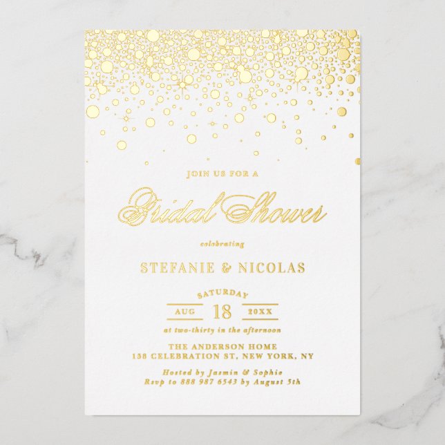 Elegant Gold Foil Confetti Dots Bridal Shower (Front)