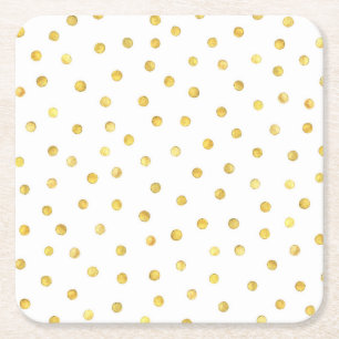 Elegant Gold Foil Confetti Dots Square Paper Coaster
