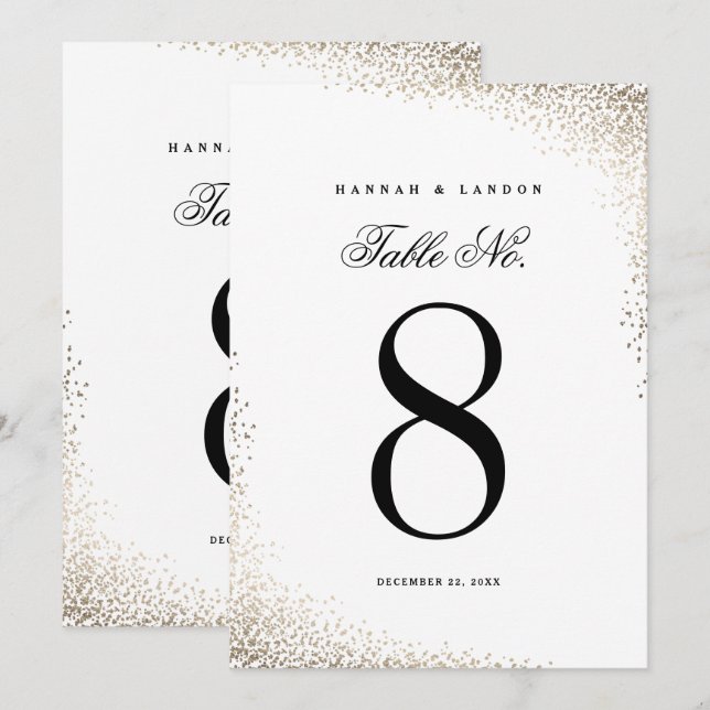 Elegant Gold Foil Confetti Wedding Table Numbers (Front/Back)