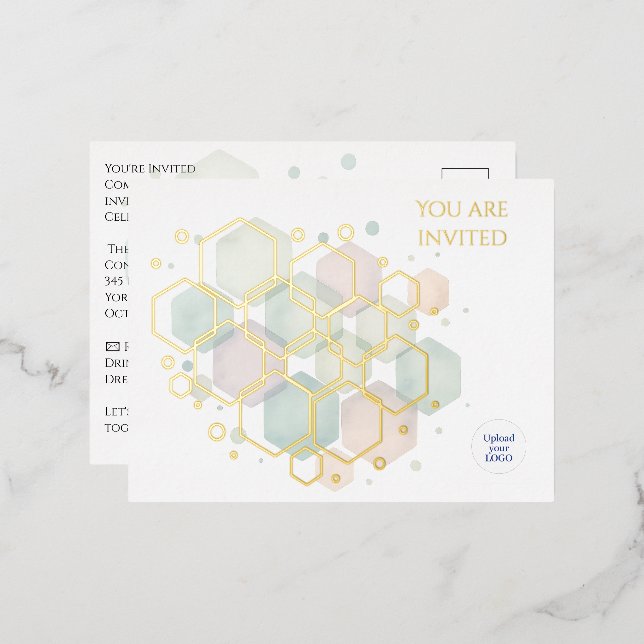 Elegant Gold Foil Corporate Party Minimalist Invitation Postcard (Front/Back)