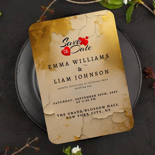 Elegant Gold Foil Cracked Texture Wedding  Save The Date (Creator Uploaded)