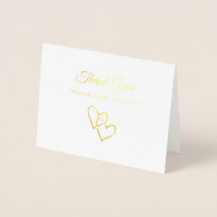 Elegant Gold Foil Double Heart Wedding Thank You Card