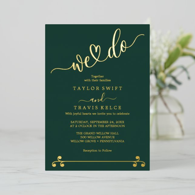 Elegant Gold Foil Emerald Wedding  (Standing Front)