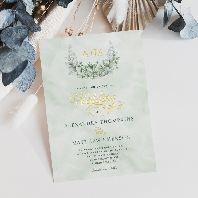 Elegant Gold Foil Eucalyptus Monogram Wedding (Creator Uploaded)