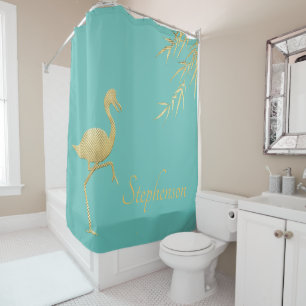 Elegant Gold Foil Flamingo, Change Color, Add Name Shower Curtain