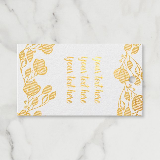 Elegant Gold Foil Floral Gift Tag – Customisable  (Front (Horizontal))