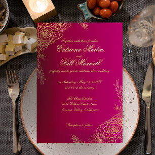 Elegant Gold Foil Floral Wedding Invitation