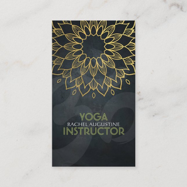 Elegant Gold Foil Floral Yoga Meditation Om Symbol Business Card (Front)