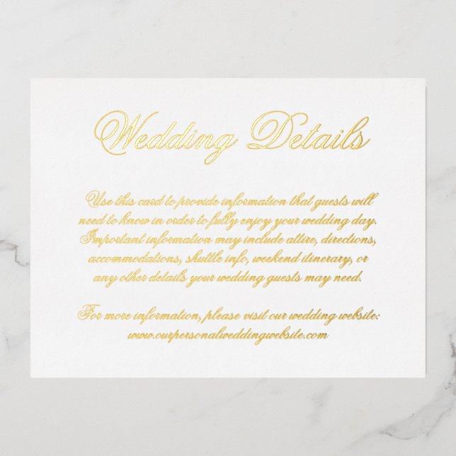 Elegant Gold Foil Formal Wedding Enclosure Card (Front)