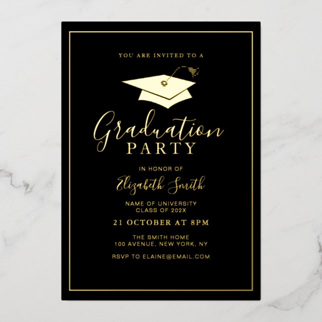 Elegant gold foil graduation party  foil holiday card (Front)