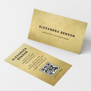 Elegant Gold Foil Hair Stylist QR Code Business Card