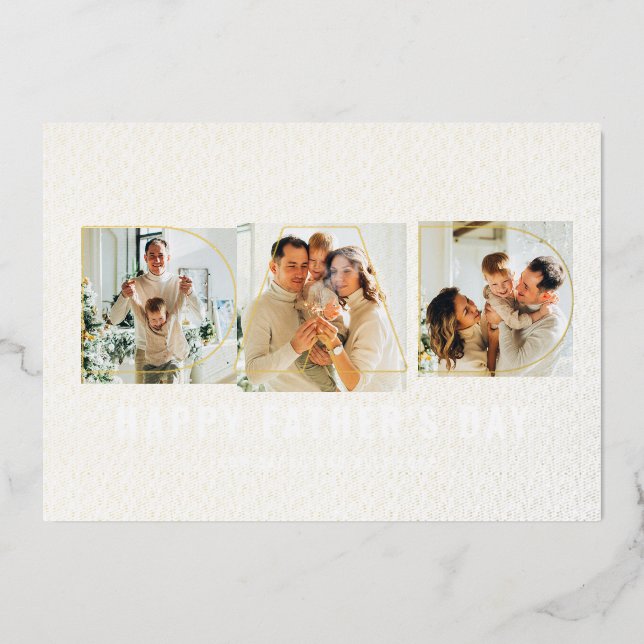 Elegant Gold Foil Happy Father's Day 3 Photo Card (Front)