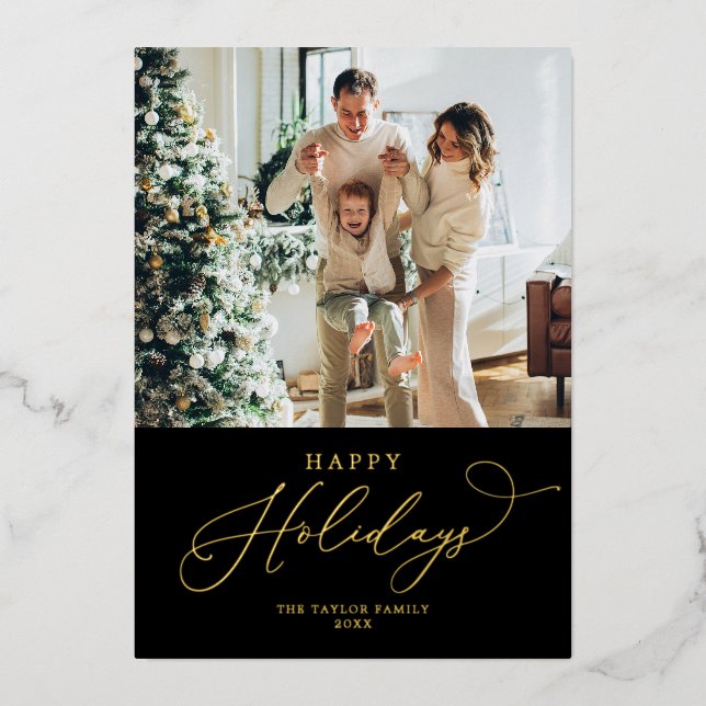 Elegant Gold Foil Happy Holidays Christmas Holiday Card (Front)