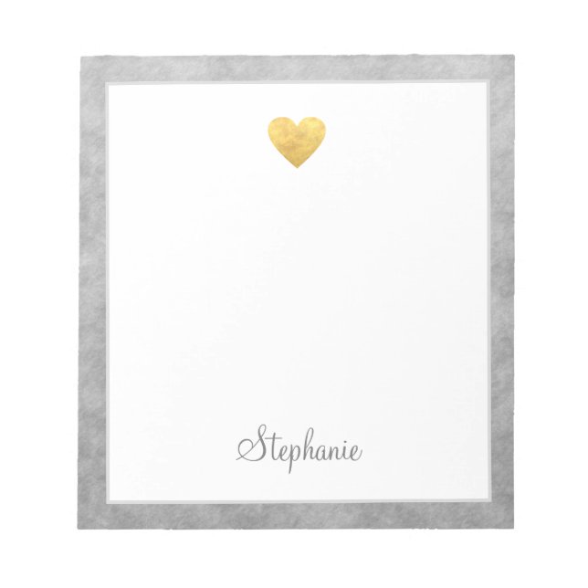 Elegant Gold Foil Heart Modern Script Personalized Notepad (Front)