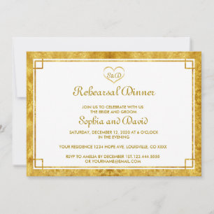 Elegant Gold Foil Heart REHEARSAL DINNER Invite