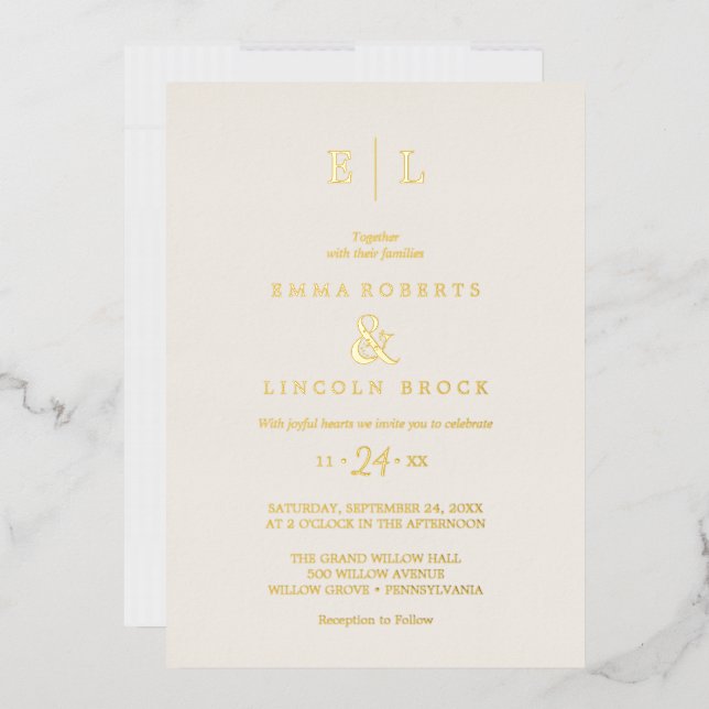 Elegant Gold Foil Ivory Monogram Wedding  (Envelope)