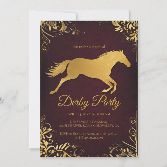 Elegant Gold Foil Kentucky Derby Party Invitation  (Front)