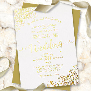 Elegant Gold Foil Lace on Classic White Wedding