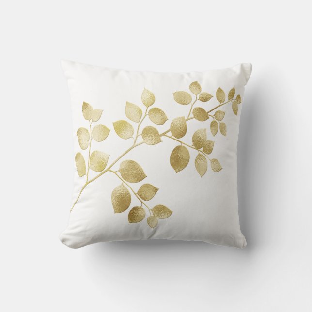 Elegant Gold Foil Leaves Cushion (Front)