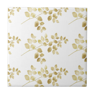 Elegant Gold Foil Leaves Glitter Ceramic Tile