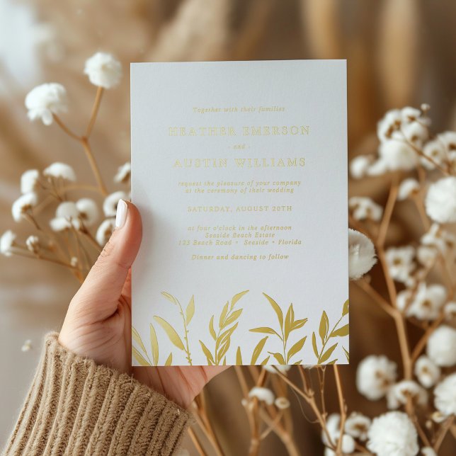 Elegant Gold Foil Leaves Wedding (Elegant Modern Gold Foil Leaves Wedding Foil Invitation by Painted Paperie
)