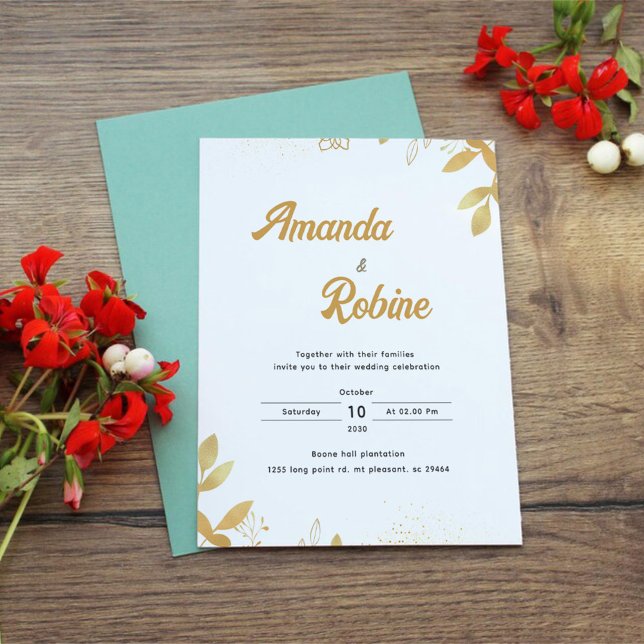 Elegant Gold Foil Leaves Wedding Invitation (Creator Uploaded)