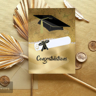 Elegant Gold Foil Like Damask Graduation Card