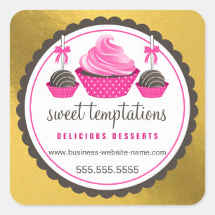 Elegant Gold Foil Look Pink Cupcake Cake Pops Square Sticker