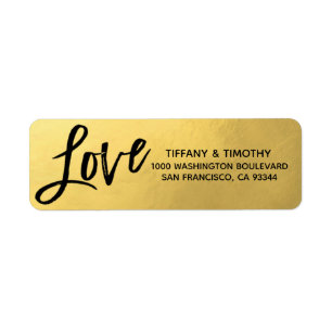 Elegant Gold Foil LOVE Wedding Return Address Return Address Label