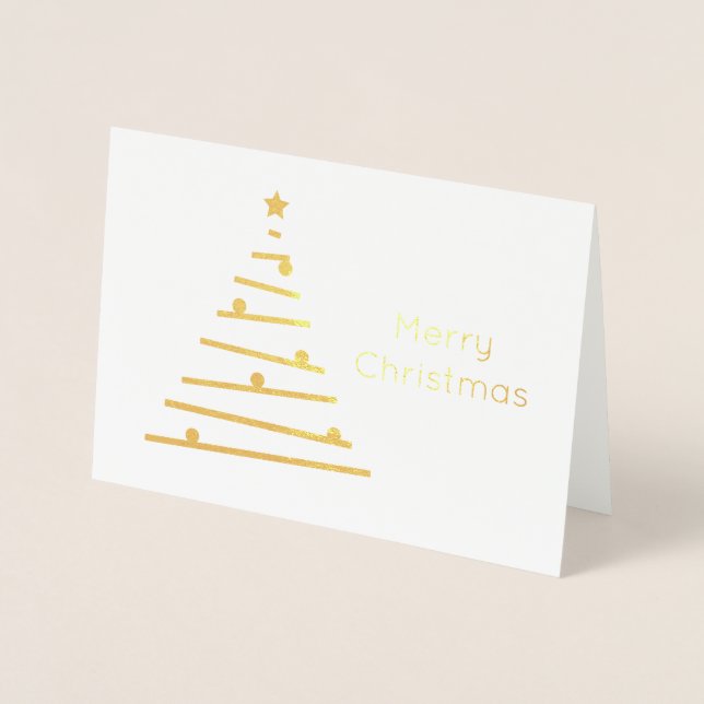 elegant gold foil Merry Christmas Christmas tree Foil Card (Front)