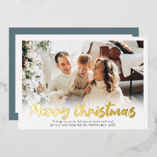 Elegant Gold Foil Merry Christmas Family Photo Holiday Card