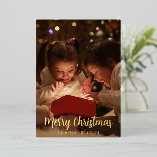 Elegant Gold Foil Merry Christmas Holiday Card (Standing Front)