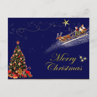 Elegant Gold Foil Merry Christmas Santa Reindeer Holiday Postcard