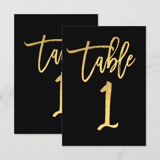 Elegant Gold Foil Modern Script Table Number 1 (Front/Back)