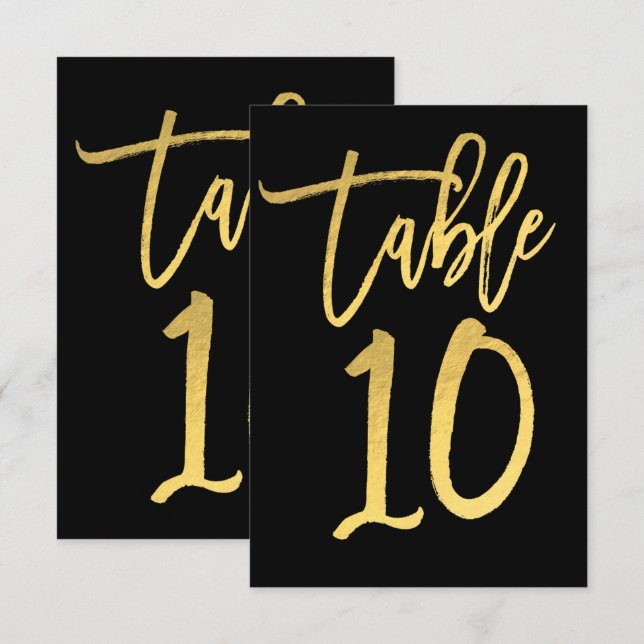 Elegant Gold Foil Modern Script Table Number 10 (Front/Back)