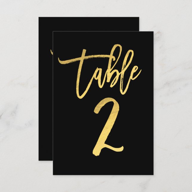 Elegant Gold Foil Modern Script Table Number 2 (Front/Back)