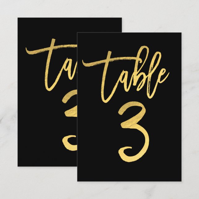 Elegant Gold Foil Modern Script Table Number 3 (Front/Back)