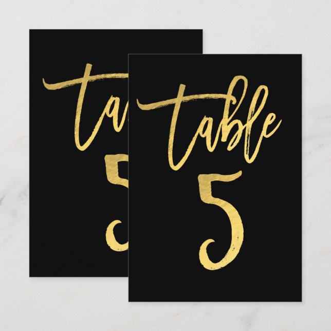 Elegant Gold Foil Modern Script Table Number 5 (Front/Back)
