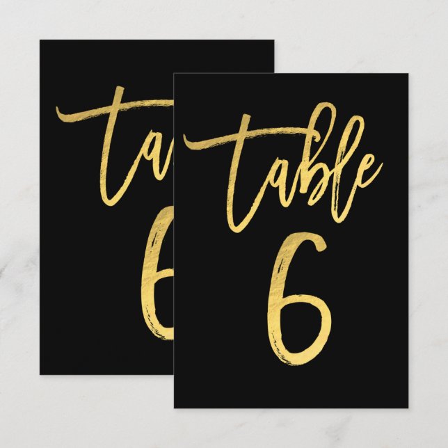 Elegant Gold Foil Modern Script Table Number 6 (Front/Back)