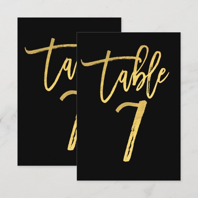 Elegant Gold Foil Modern Script Table Number 7 (Front/Back)