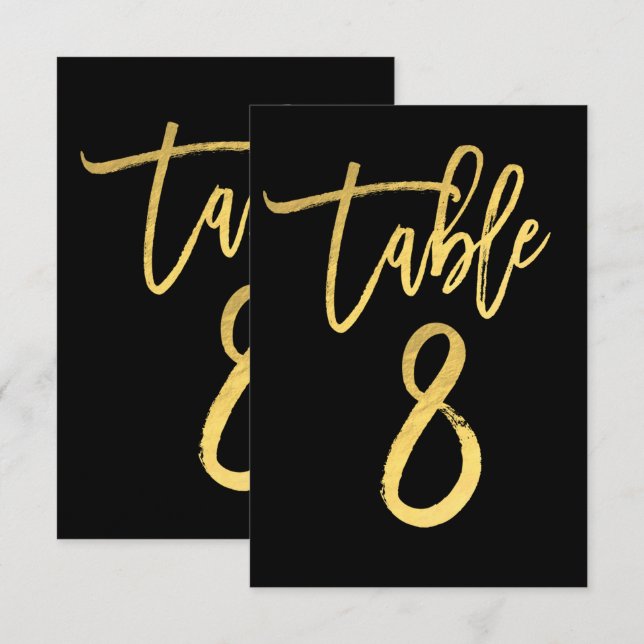 Elegant Gold Foil Modern Script Table Number 8 (Front/Back)