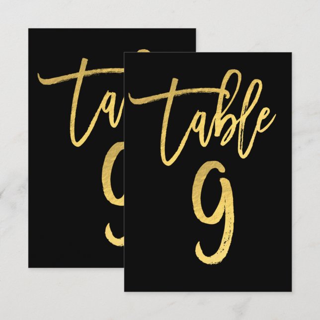 Elegant Gold Foil Modern Script Table Number 9 (Front/Back)
