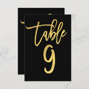 Elegant Gold Foil Modern Script Table Number 9
